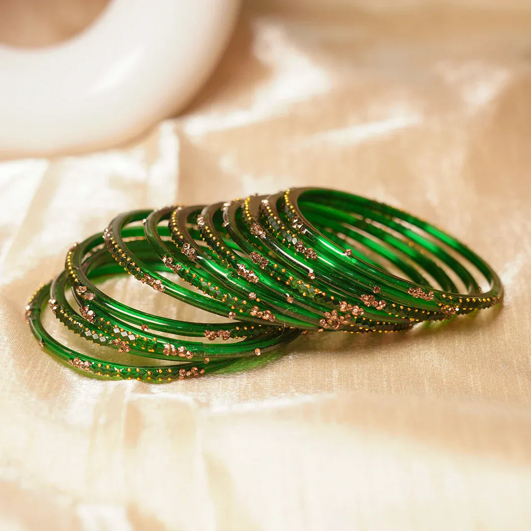 Stylish Traditional Glass Bangle with Beads Studded for Women & Girls (Pack of 12 Bangles) - The Golden Cascade